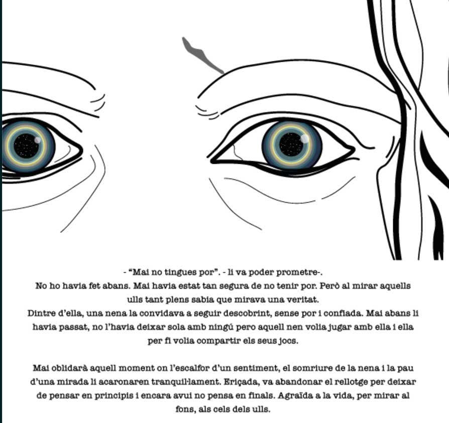 Unos ojos azules junto con un texto que habla del miedo