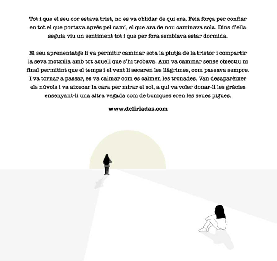 Una niña mira el horizonte en el que hay la silueta de un chico de melena larga